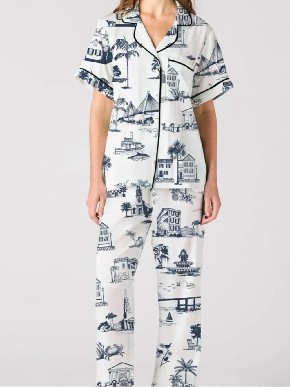 Katie Kime Charleston Toile Print Pajama Set S NWOT